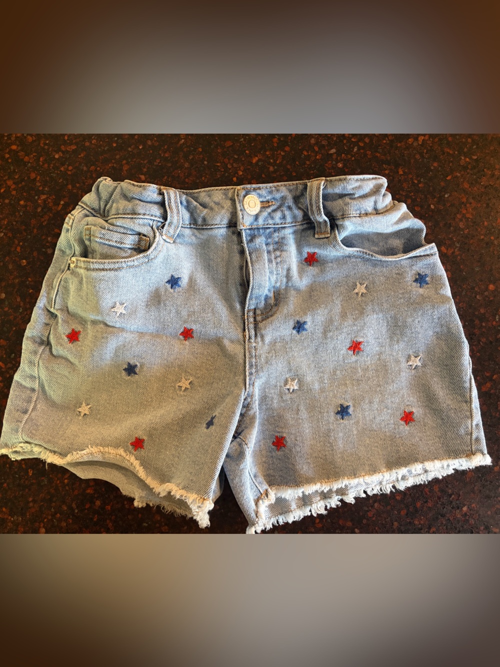 Cat & Jack Light Wash Denim Shorts with Red, White & Blue Star Embroidery